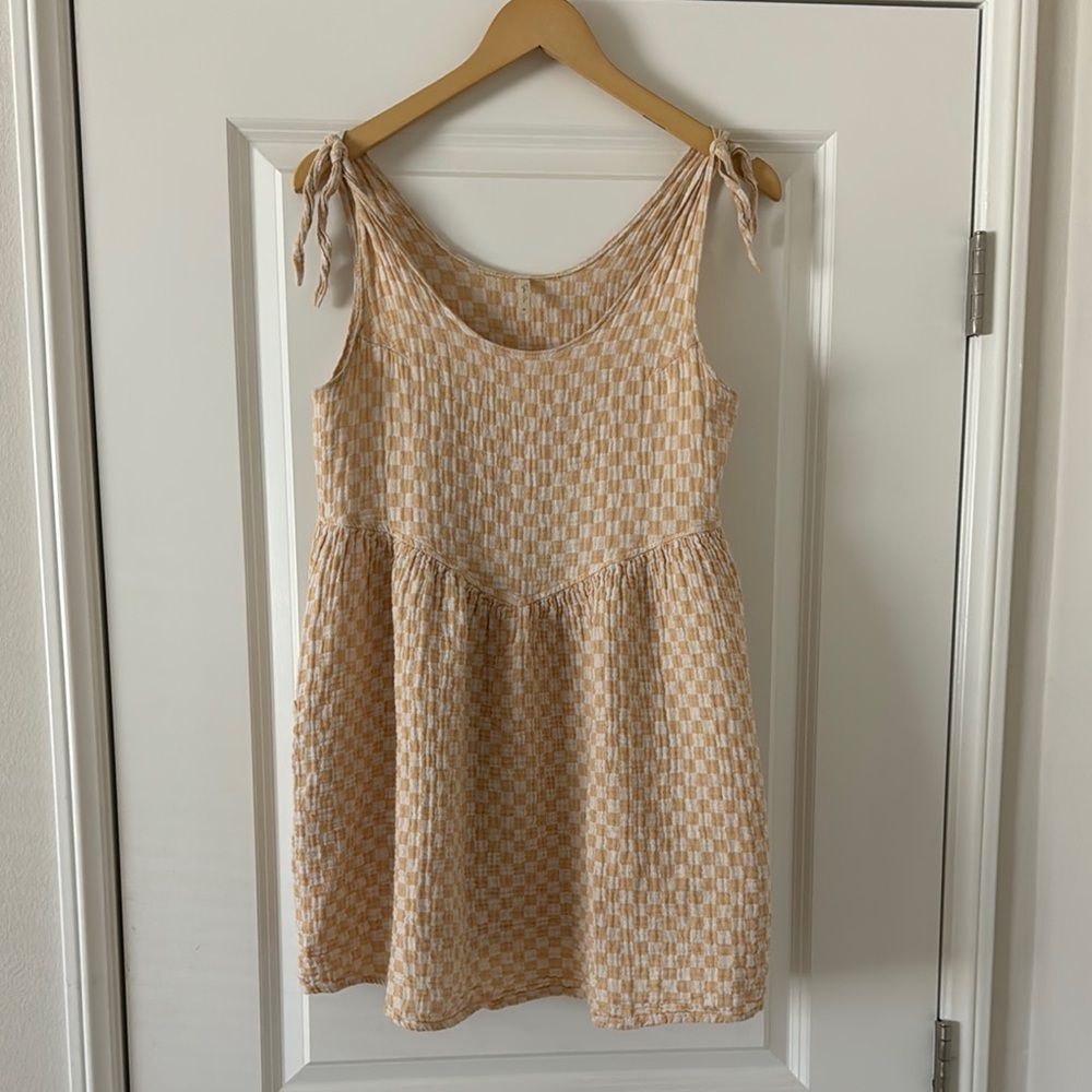 Rylee + Cru Tan Checkered Mini Dress